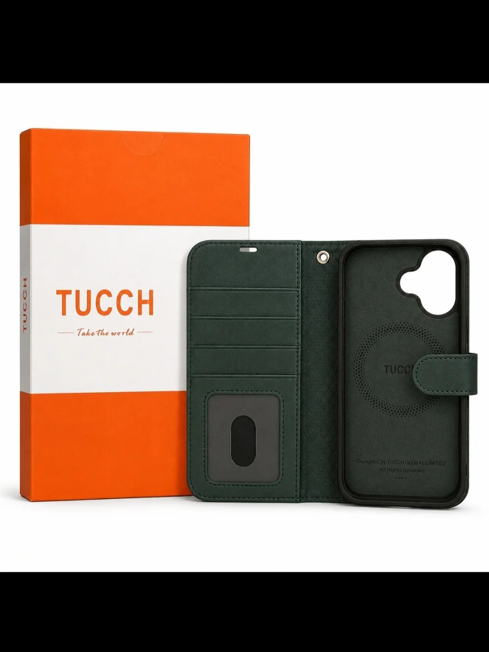 TUCCH iPhone 17 Pro 6.3 Wallet Case Magnetic Detachable RFID Dark Green New